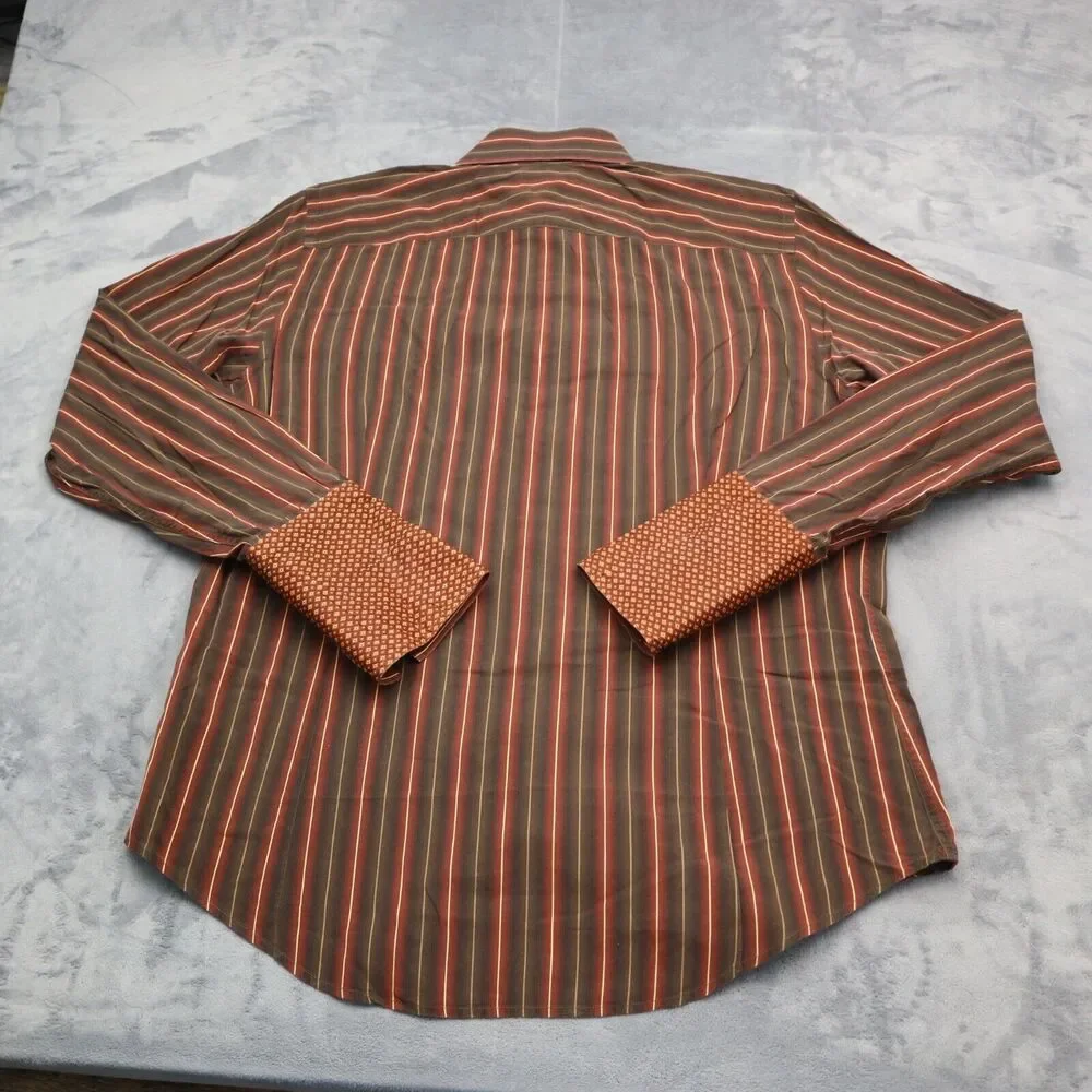 Banana Republic Shirt Mens L Brown Red Striped Flip Cuff Button Up Work Office